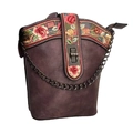 Purple crossbody bag with floral embroidery, twist lock and metallic chain strap - Purple