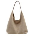 Minimalist khaki suede hobo tote bag with dark brown leather shoulder strap - Off White