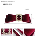 Classic red velvet bow hair clip with crystal buckle and metal spring fastener - Rhinestone Square Buckle Velvet Bow