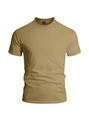 Men's khaki short sleeve Henley T-shirt in premium cotton fabric, casual loose fit size L - Khaki