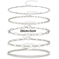 Ensemble de 5 bracelets argentés avec fermoir mousqueton et longueur ajustable 20cm+5cm - Set de 5 pièces / Chevillère Argentée (20cm+5cm)