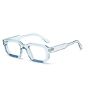 Retro light blue transparent square frame glasses with trendy thick jelly texture finish - Transparent Blue
