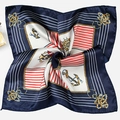 Nautical 50x50cm square satin silk scarf with anchor print in navy and red - Cyan Base Carriage