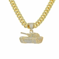 Goudkleurige Cubaanse ketting met iced-out tank hanger voor heren in hiphop-stijl - Tank Hanger + 50cm Cubaanse Schakelketting / Goud