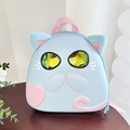 Dettaglio zainetto per bambini a forma di gatto azzurro con guscio rigido e manici rosa - Blu