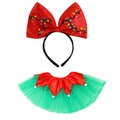Christmas reindeer antler headband with sequins and green tutu skirt set for festive parties - Bow Headband And Green Skirt Set
