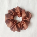 Classic dark brown satin scrunchie with smooth silk texture and glossy finish - Brown