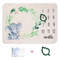 Baby Meilensteindecke mit blauem Elefant aus Flanell inklusive Blatt-Markierungsrahmen - Ast Elefant mit Rahmen