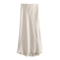 Elegant champagne satin midi skirt with premium silk-like gloss in a minimalist design - Off White