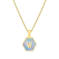 18K gold plated hexagon necklace with iridescent blue shell and letter W pendant - Blue Shell W