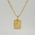 Collier maille Figaro avec pendentif rectangulaire lettre R en acier inoxydable doré 18K - Lettre R Dorée (Avec Chaîne)