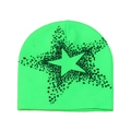 Detail of neon green knitted beanie with black pixelated star pattern texture - M (56-58cm) / Fluorescent Green