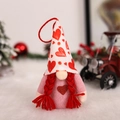 Pink Valentine gnome with heart patterns, red braids and plush nose on white background - Heart Style Female Pendant