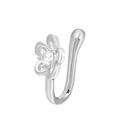 Silver flower non-pierced U-shaped nose clip with clear cubic zirconia crystal - Silver Flower (G-112)