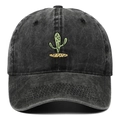 Vintage washed black baseball cap with embroidered cactus on a minimalist front view - Black