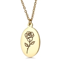 Golden oval pendant necklace with rose flower engraving and elegant link chain - June Rose (KN227551-Z)