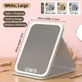 Grote witte LED make-up spiegel met Type-C opladen en driekleurige opvouwbare standaard - Wit Groot Oplaadbaar 3-Kleuren Licht