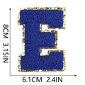 Blue towel embroidery letter E patch with gold sequins and measurement 8cm height - Letter E