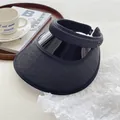 Black women's open top sun hat with large brim and integrated sun shield for outdoor use - Lens Visor / All Black
