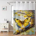 Rideau de douche étanche en polyester avec imprimé papillon coloré et fleurs jaunes - Fleurs et papillon