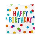 Square white birthday napkins with colorful polka dots and Happy Birthday text - Napkins
