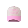 Detalle del bordado rosa en una gorra de béisbol de algodón beige con visera rosa - Rosa