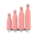 Pink matte stainless steel vacuum flasks in 350ml to 1000ml cola bottle sizes - Full Spray Sakura Pink