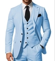 Light blue slim fit three-piece men's suit with jacket vest and trousers for weddings - Light Blue