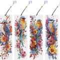 Set di 4 segnalibri fai-da-te pittura a diamante 5D con motivi di uccelli e fiori in pelle PU - SQ-76 (Uccello Naturale & Fiori - Set da 4) / Set da 4 (Materiali multipli opzionali)