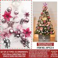 Pink Christmas tree ornament set with 52 pieces of balls, flowers and bows for decor - 1.5m Accessory Kit / Snowflake Deer Pink and White