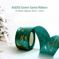 2.5cm green Christmas ribbon with gold Merry Christmas print and festive icons - ASD02 Green - Santa Claus / 2.5CM Wide - 10 Yards (Approx. 92CM)
