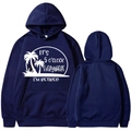 Marineblauer Hoodie für den Ruhestand mit Palmen-Print und Vorder- sowie Rückansicht - S / Marineblau