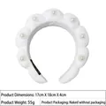 White puffy flannel sponge headband with decorative pearls and textured scallop edges - Pearl Terry Cloth Headband / White