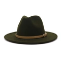 Detail of dark green felt fedora with light brown leather band and golden buckle - M(56-58cm) / Army Green + Light Khaki Belt