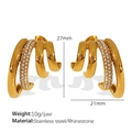 Golden irregular triple-loop earrings with white rhinestones and stainless steel - Irregular Multi-layer Rhinestone Gold (EH800)