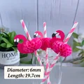 Pink striped paper straw with 3D honeycomb flamingo decoration for party drinks - Rose Red Flamingo