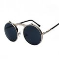 Vintage steampunk round flip-up sunglasses with black lenses and silver metal frame - Silver Frame Grey Lenses (C7)