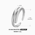 Silver stainless steel minimalist geometric open ring with adjustable band and 0.6cm width - Double Layer Geometric Line (ZN974) / Silver