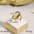Golden double-layered ring with pearl, sparkling crystals, and Greek key patterns - Greek Meander Pearl Style(KR31957-K)