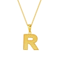 Golden titanium steel necklace with textured letter R pendant for men and women - Letter R