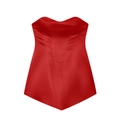 Elegant red satin strapless corset dress with slim fit and structural support lines - S / Red