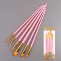 Set of 6 pink wooden art brushes with orange nylon bristles and gold ferrules - Pink Plastic Handle HB6178F / Pink
