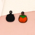 Mini metal persimmon charms in orange enamel with green leaf for DIY jewelry - Persimmon - Black (8-Black)