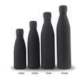 Matte black stainless steel flask set in 350ml, 500ml, 750ml, and 1000ml sizes - Full Spray Matte Black