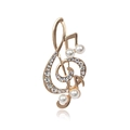 Spilla a chiave di violino in finitura dorata con strass e perle bianche eleganti - Nota Musicale d'Oro con Perle