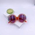 Occhiali da sole rotondi bimbi con strass colorati su montatura rossa, stile moda - Rosso Traslucido Lente Grigia