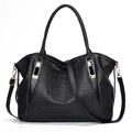 Classic black crocodile pattern handbag with gold hardware and shoulder strap on white base - Black