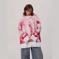 Oversize-Strickpullover mit Farbverlauf, Rissen und pink-weißem Spritzmuster - S / Rot und Weiß Verlauf Q1054