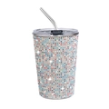 17oz multi-colored rhinestone stainless steel tumbler with metal straw and clear lid - 500ml / Iridescent White