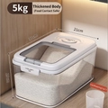 5kg transparent food storage container with white airtight lid and measuring cup - Magnetic Flip Rice Bucket 10 Catties / White